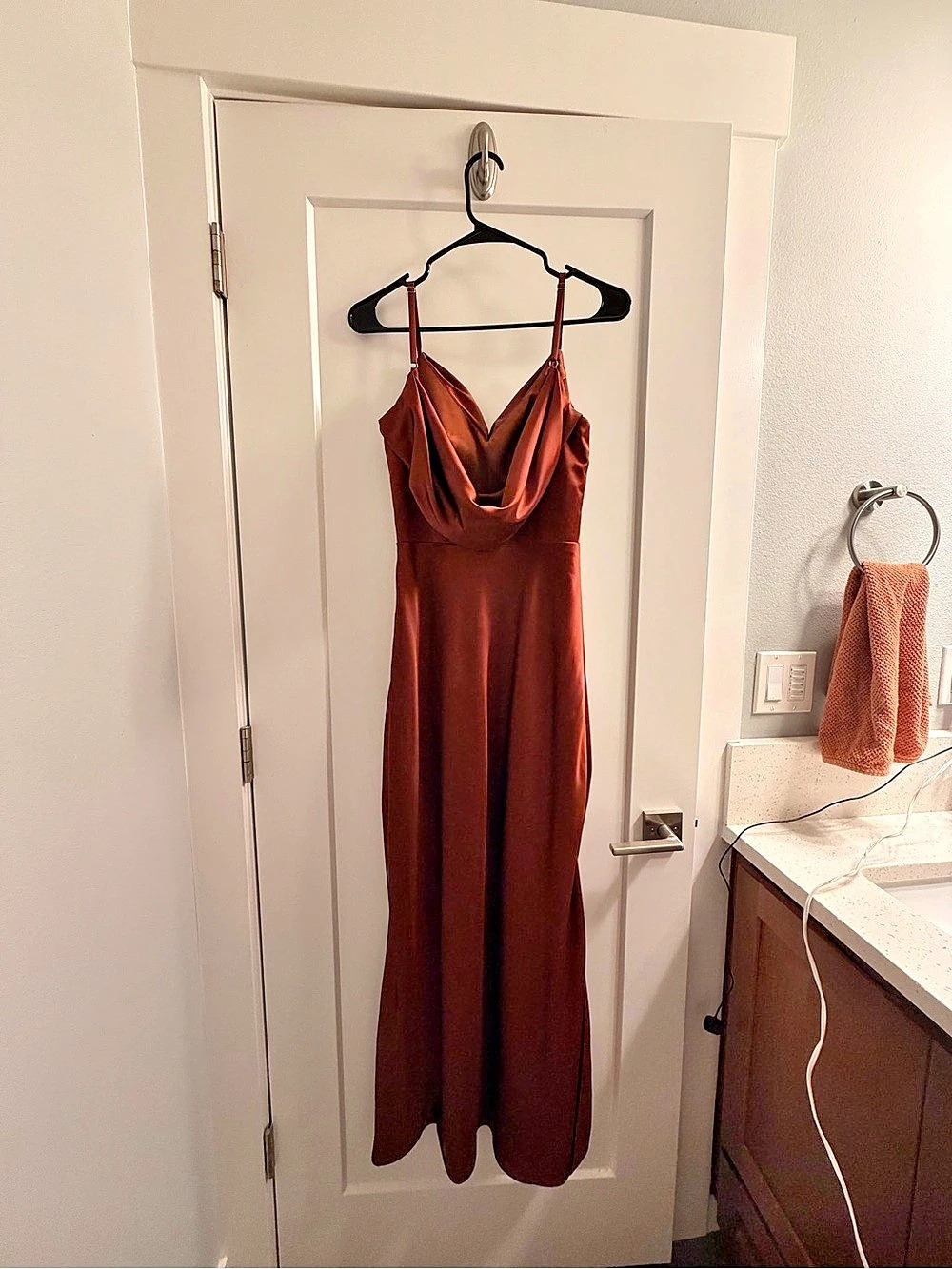 Revelry Skye Satin Cowl Neck Maxi Dress Brown Size 6